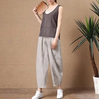 women pants sweat absorbent elastic waist casual wear cropped pants vintage trousers straight pants home leisure for office