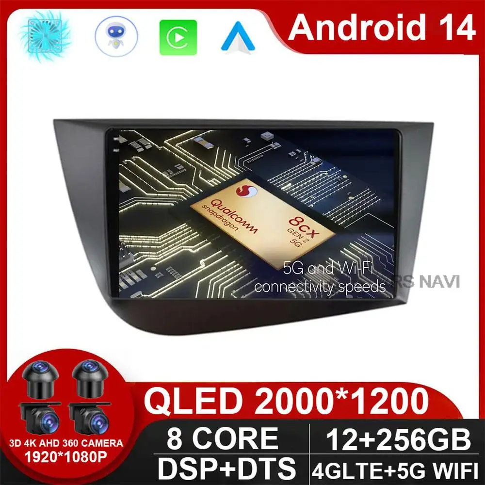 wideo 9-calowym radio samochodowe Android 14 Multimedialny odtwarzacz dla Seat Leon 2 MK2 2005-2012 Nawigacja GPS 4G Carplay Jednostka główna NO