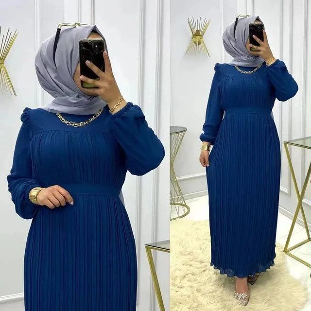 2023 Ramadan Muslim Modest Dress for Women Elegant Arabic Femme Dubai Abaya Eid Islamic Lantern Sleeves Long Robe Turkey Clothes 2