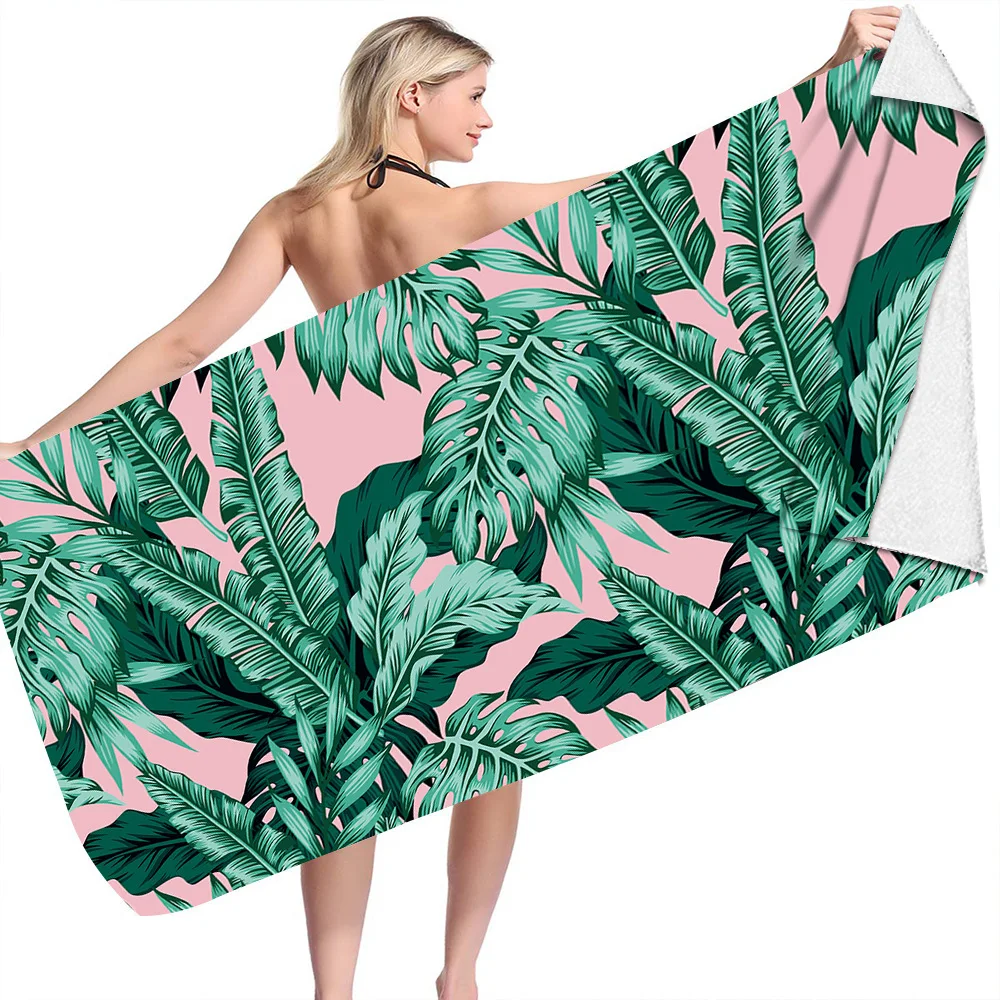 

Green Plants Prints Large Bath Towels Quick Dry Beach Towel Surf Poncho Microfiber Towel Summer Swimming Travel Women Men Gift