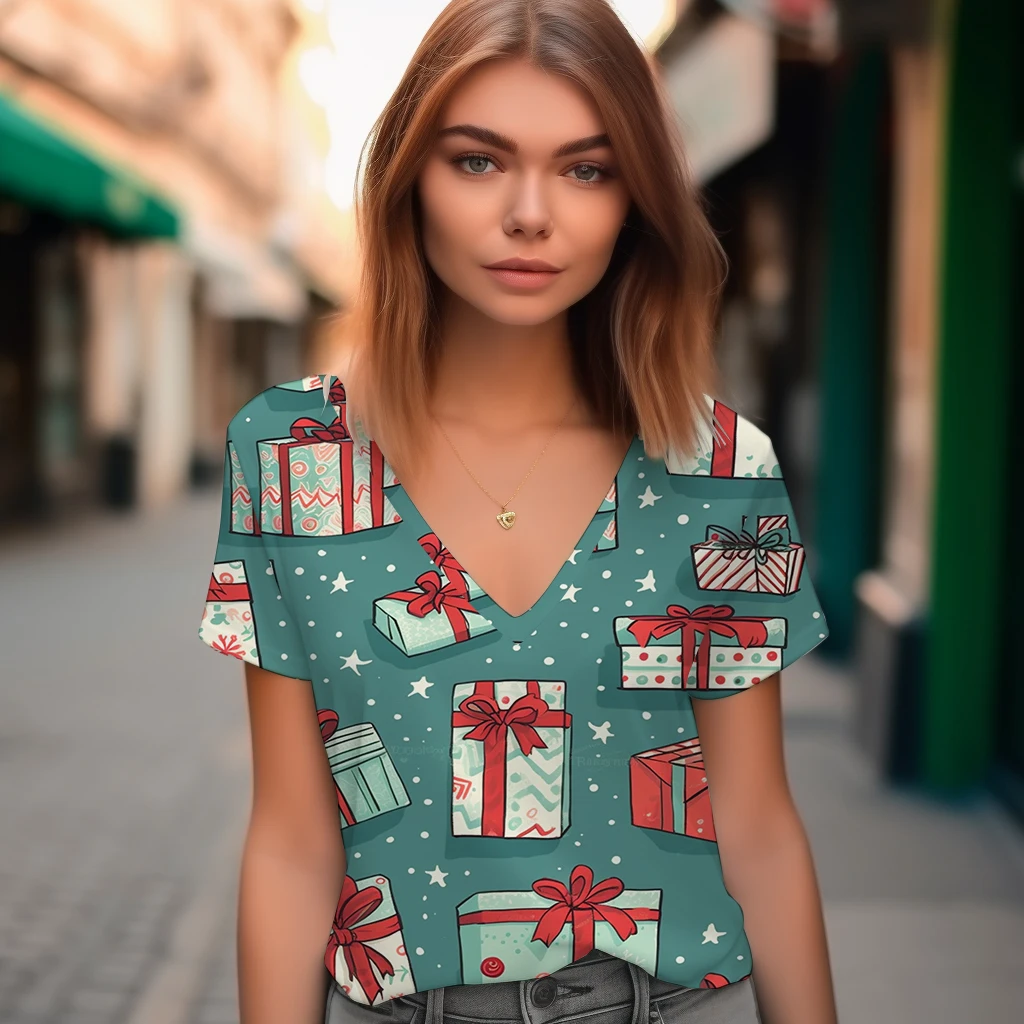 Pattern Printed Short-sleeved Casual Weekend Daily Tops For Women Women Clothes