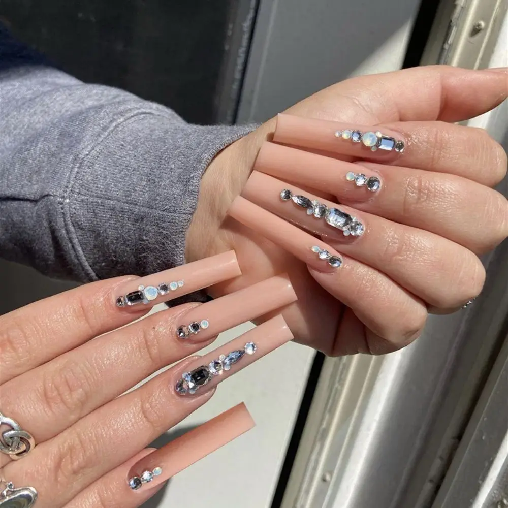 

Artificial Manicure Tool Full Cover Butterfly Rhinestone Coffin False Nails Nail Tips Wearable French Fake Nails