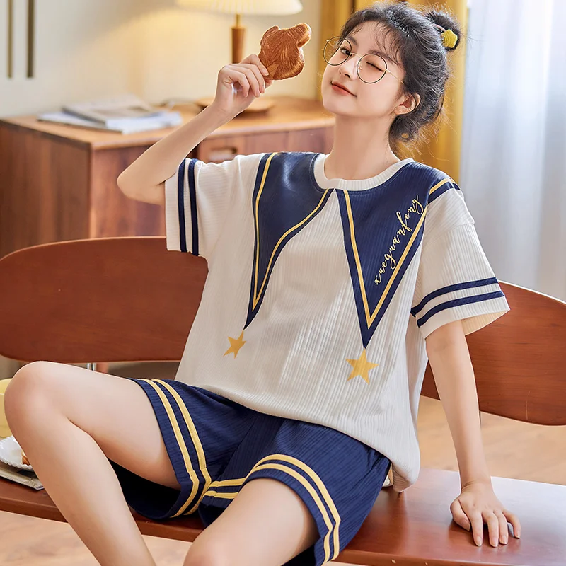 

Summer Nightwear Kawaii Young Girls Womens Cartoon Pajama Sets Pyjamas Femme Sleepwear Cotton Loungewear Pijama Mujer Homewear