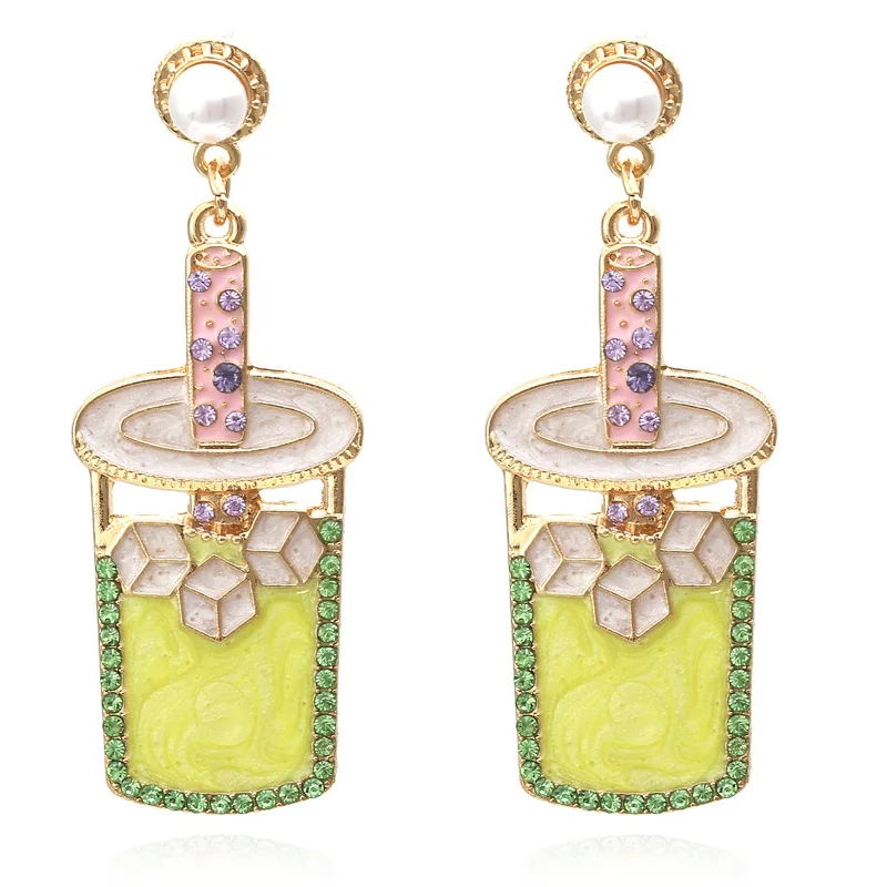 

2022 New Creative Cartoon Milk Tea Cup Earrings Lovely Girl Romantic Pearl Earrings