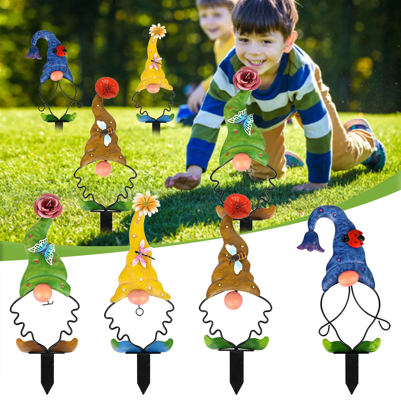 

Подключаемое украшение для сада Elf, уличный декоративный плантатор для газона, металлический садовый знак для двора, наземный металлически...