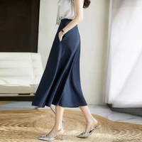 a type high waist skirt polyester casual solid a line mid calf natural factors korean fashion clothing vintage