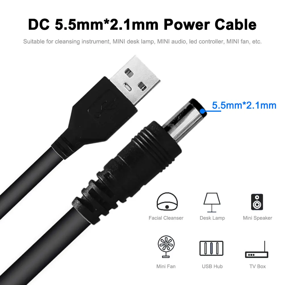 Фото Кабель питания с интерфейсом USB-DC 1,5*5,5 мм, 1 м, 2,1 м, 5 В, 1 а/2 А №2
