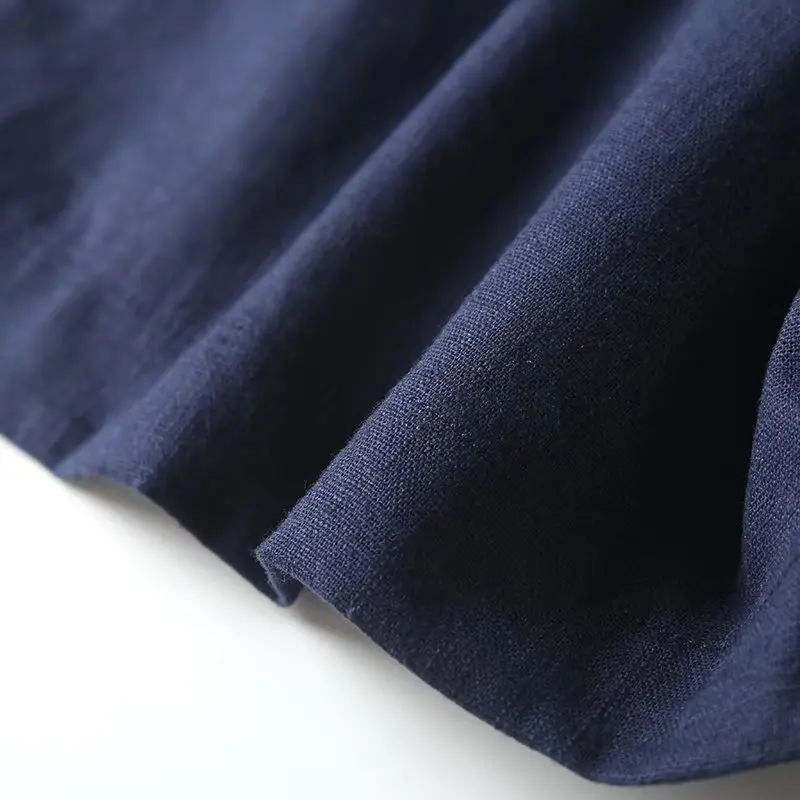 Elmsk England Fashion Indie Folk Linen Bermuda High Wasit Navy Color Casual Straight Shorts Women