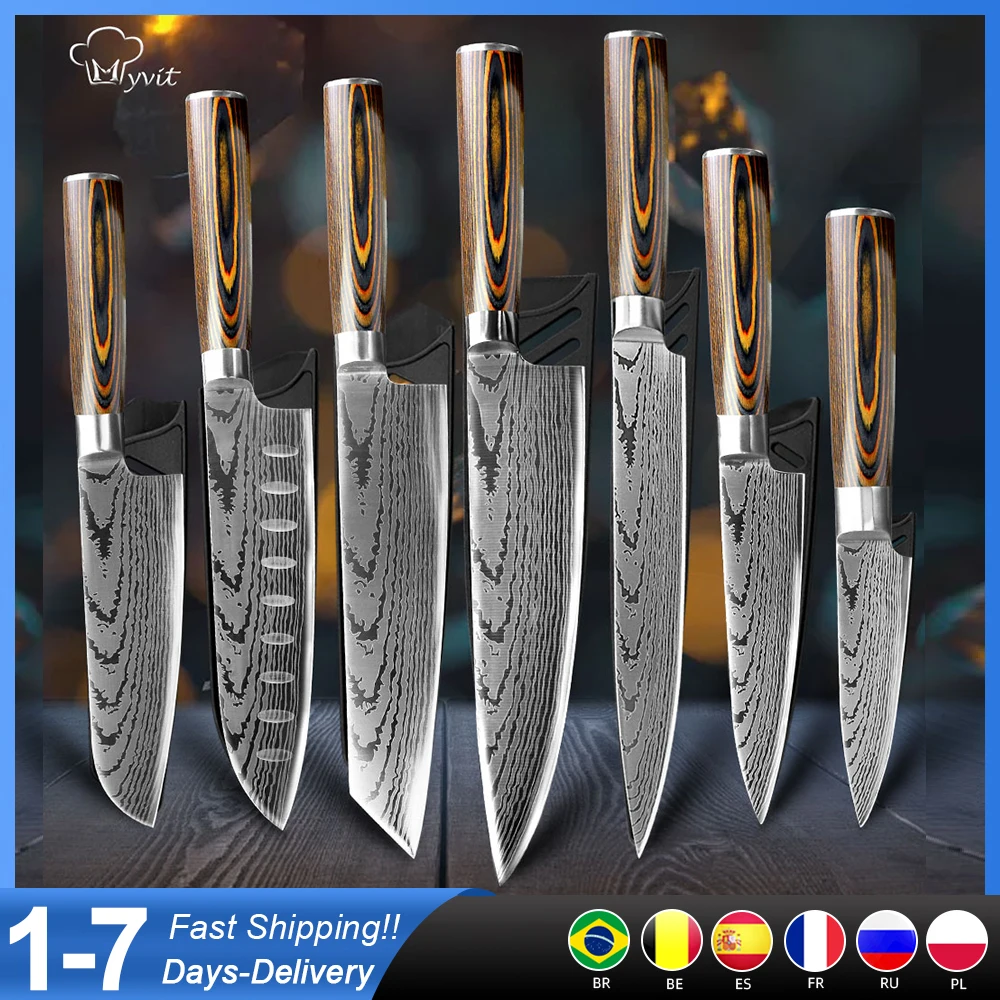 Kitchen Knives Set 1-7PCS Japanese Chef Santoku Knives 7CR17