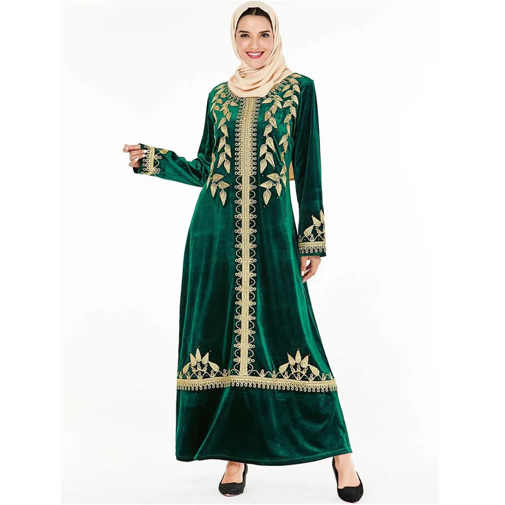 

Ramadan Eid Plus Size Fashion Women Muslim Embroidery Abaya Velvet Dubai Long Dress Turkey Arabic Islamic Loose Robe Jilbab Gown