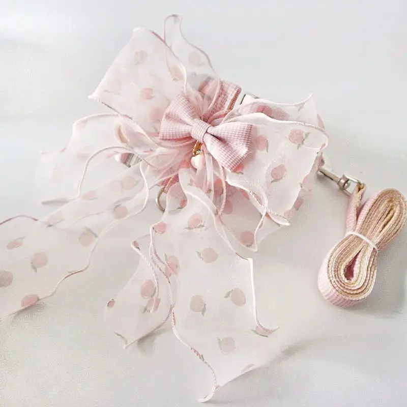 

Pet Peach Chest Strap Pet Traction Rope Dog Bow Chest Strap Walking Dog Teddy Cat Mesh Chest Strap Collar Puppy Accessories
