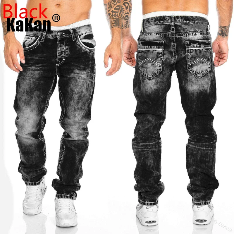 Kakan - European and American New Snowflake Personalized Jeans for Men, Trendy Casual Straight Length Jeans K49-2613