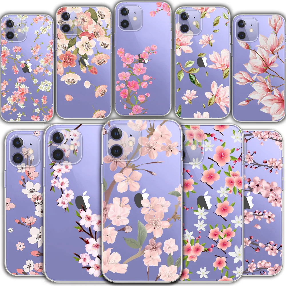 

fashion brand peach blossom Transparent TPU phone case for pixel 6 iPhone 13 12 Mini 11 Pro XS MAX X XR 7 8 Plus SE 2020 5 4