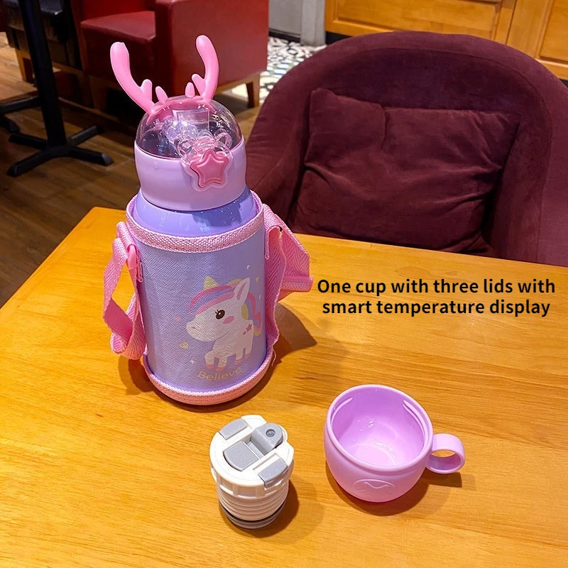 Детский умный дисплей с соломинкой чашка из нержавеющей стали измерением
