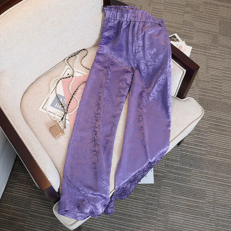 Dreamy Purple acetate wide-leg pants women's spring new 2022 straight-leg pants women's tide  korean  Pockets  Summer