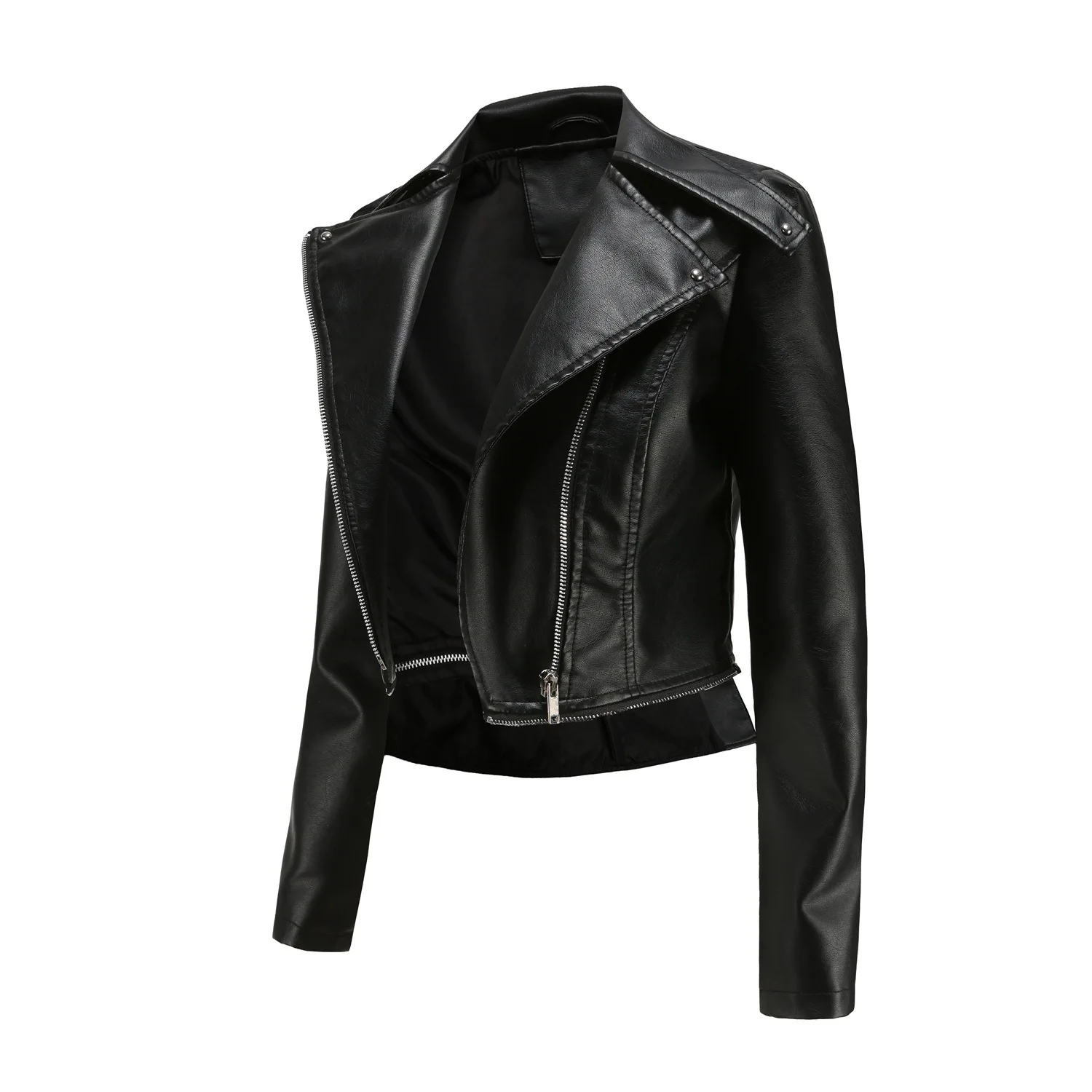 New Spring Thin Leather Jacket Black Detachable Long Sleeve Coat Turn-down Collar Outwear Casual Top High Street Biker Jacket