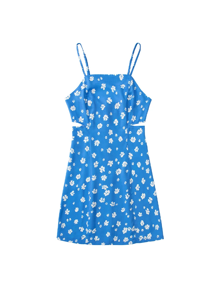 

PB&ZA8372092 Women 2022 New Chic Fashion Hollow Out Printing Mini Dress Vintage Suspenders Female Dresses Mujer 8372/092