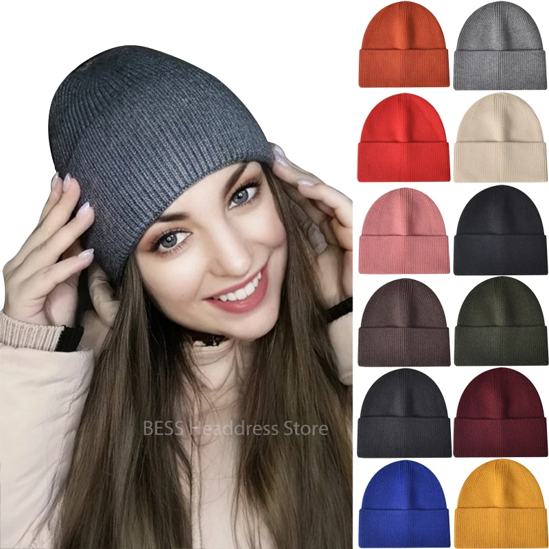 

New Knitted Beanie Women's Hat Autumn Winter Men Skullies Beanies Thick Warm Casual Beanie Hat Female Polyester Rolled Cap 2022