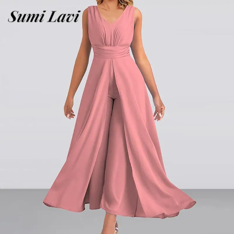 

Женский комбинезон с V-образным вырезом, без рукавов, с высокой талией