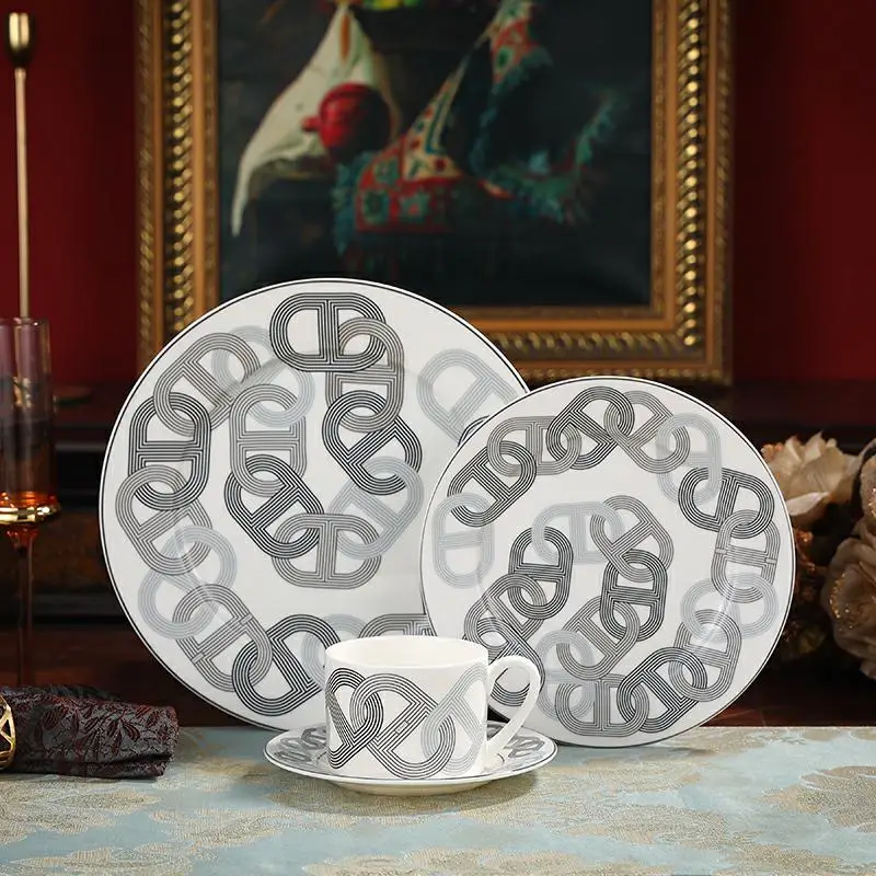 

New bone china tableware household plate and bowl set European Court luxury modern Western tableware set