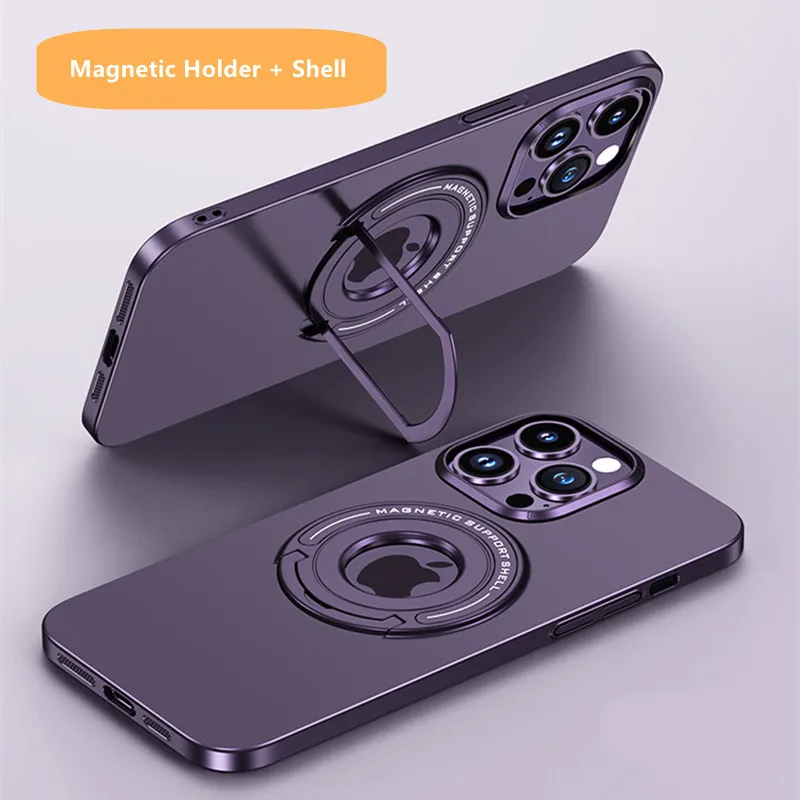 

Logo Hole Magnetic Phone Case With Finger Ring Holder For Apple Magsafe iPhone14 Plus 13Pro Max Wireless Charger Macsafe Cases