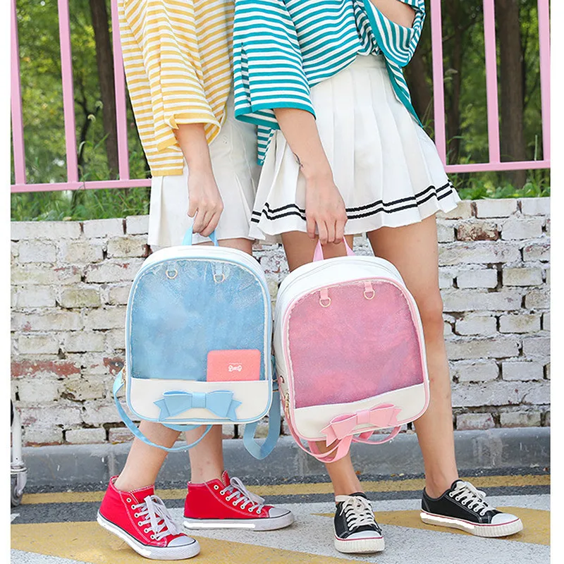 

Transparent Backpack Teenage Girls School Bag PVC Backpack Women Shoulder Bag Clear Pocket Bow-knot Itabag Mochila Bookbag Bolsa