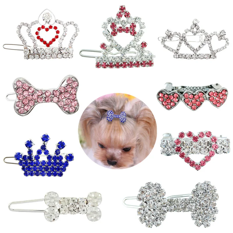 

Hot Sale Crystal Rhinestone Dog Hair Clip Crown Accessories Pet Grooming for Puppy Cats Pet Hairpins Dog Multicolor Cat Headwear