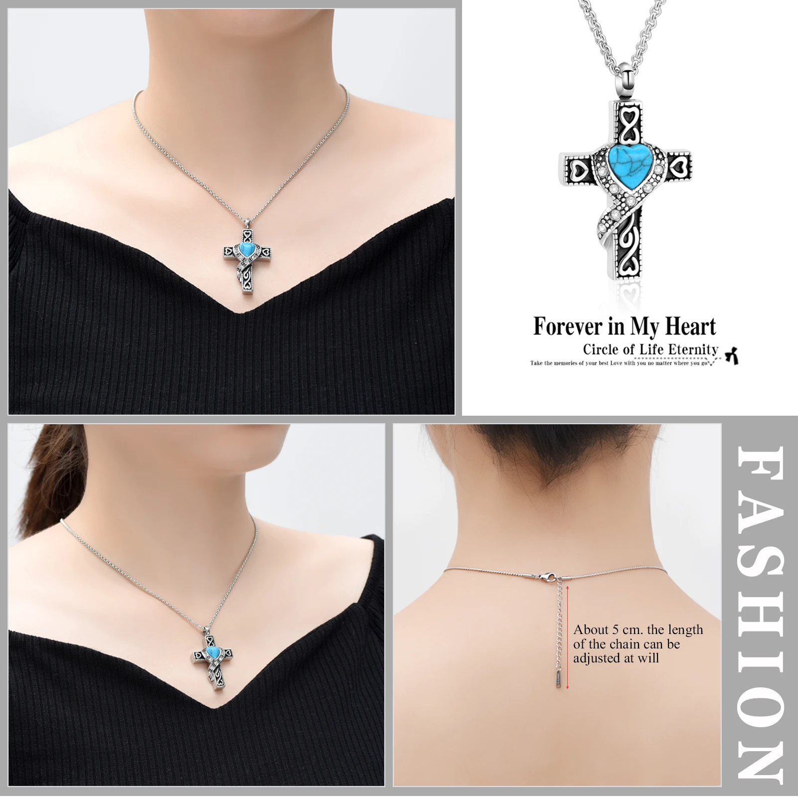 

K001 Retro Cross Cremation Jewelry for Ashes Pendant Stainless Steel Keepsake Memorial Urn Necklace for Men Women