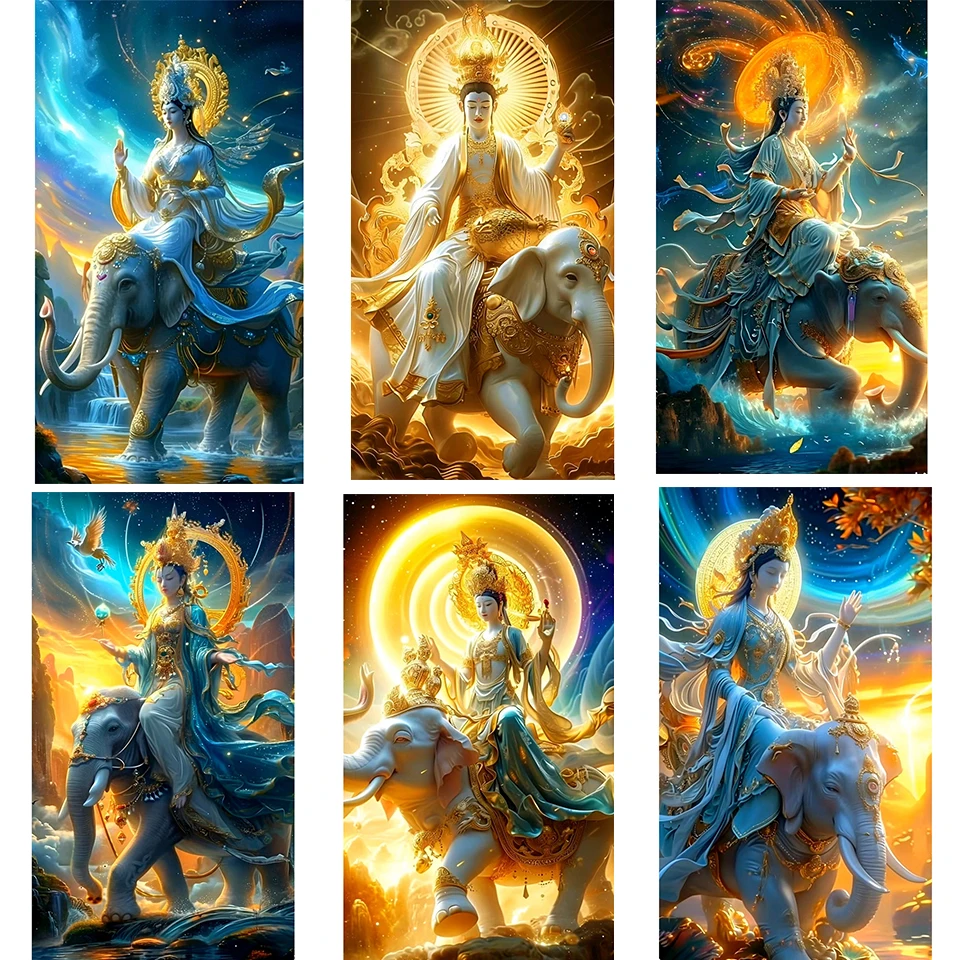 Религиозная алмазная живопись 5DDIY крест вышитая статуя Будды слон полностью