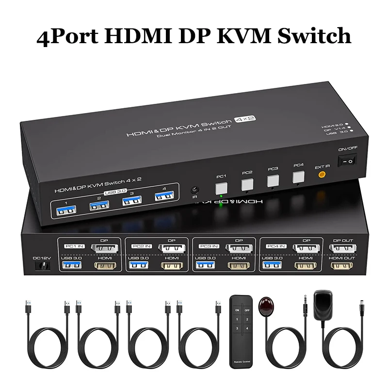 Двойной HDMI DP KVM переключатель 2 монитора 4 компьютера 4K @ 60 Гц 2K 120 двойной Displayport USB 3
