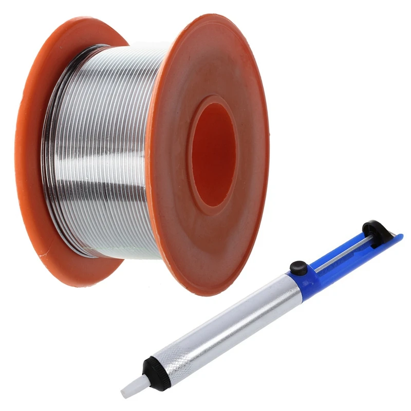 

JFBL Hot Tin Lead Solder Core Flux Soldering Welding Solder Wire Spool Reel 0.8Mm 63/37 & Blue Silver Tone Shell Desoldering Pum