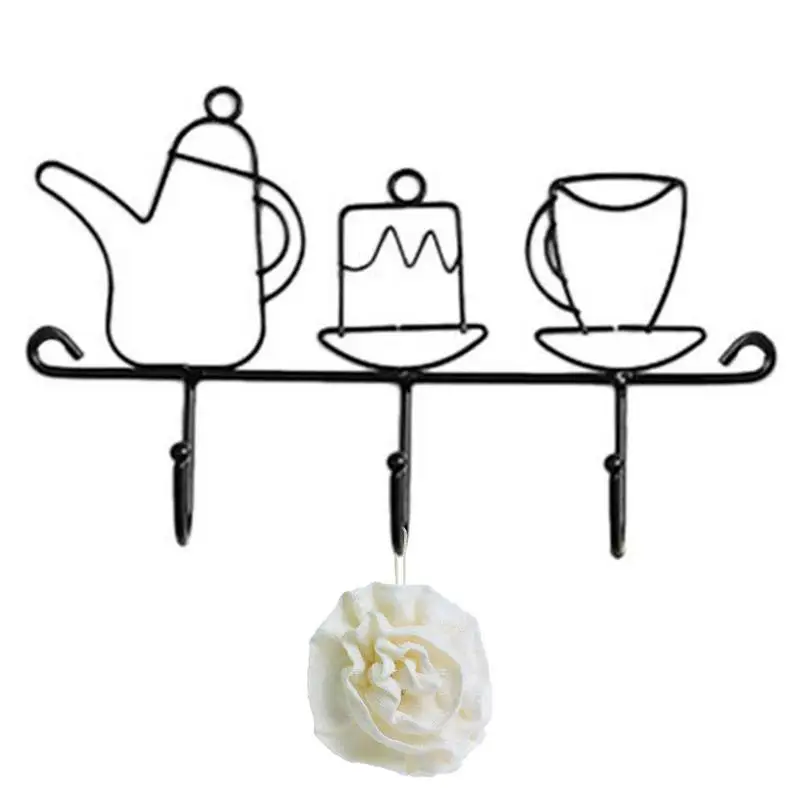 

New Iron Hook Metal Key Holder Wall Mount Creative Coffee Cup Cake Teapot Key Holder Retrol Wall Home Ornament