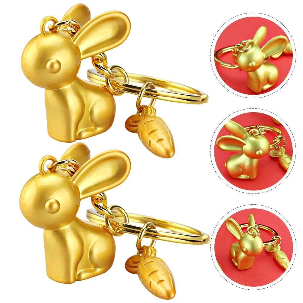 

2 Pcs Year The Rabbit Keychain Bag Charm Lovely Bunny Pendants Ring Decor Traveling Backpack Luggage Metal Handbag