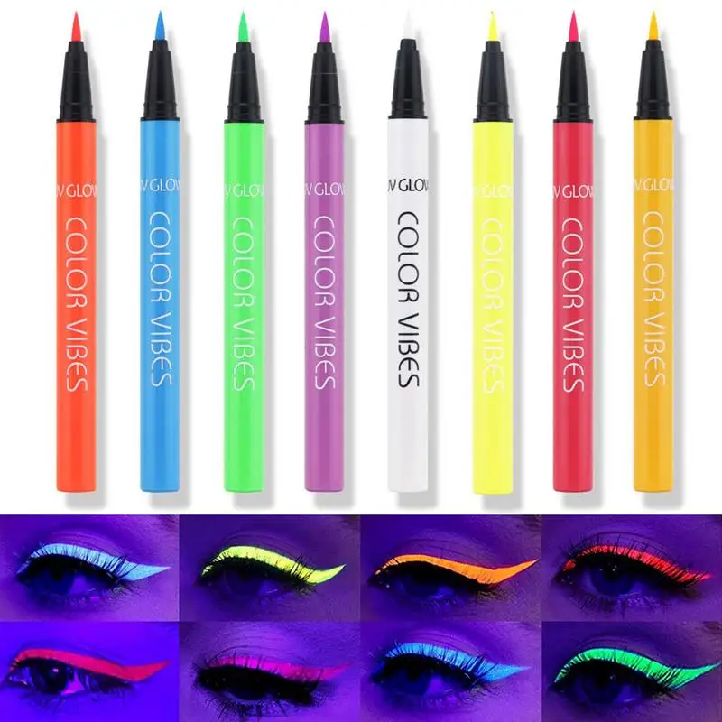 

8 Colors Neon Liquid Eyeliner Long Lasting Waterproof UV Light Neon Face Body Glow Paint Eyeliner With High Precision Nib