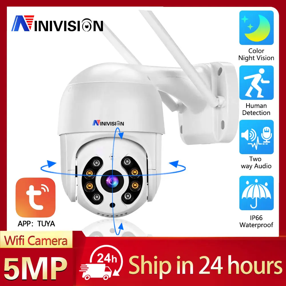 

5-мегапиксельная HD Wi-Fi IP-камера Tuya с автоматическим отслеживанием, беспроводная камера безопасности, уличная PTZ дневная и Ночная полноцветная