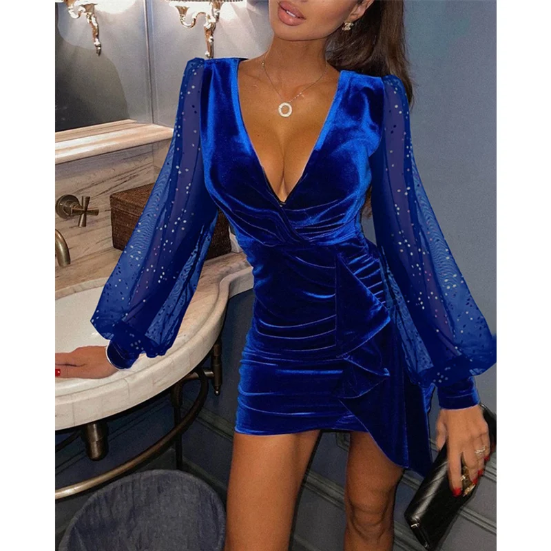 

Женское сексуальное вечернее платье Mandylandy, ночная Клубная одежда, женская мода, элегантный рукав-фонарик, Глубокий V-образный вырез, корсет ...