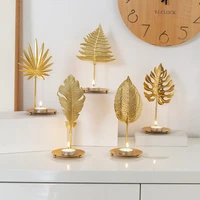 nordic light luxury golden leaf candle holder hydroponic vase business gift home wedding decoration iron candlestick accessories