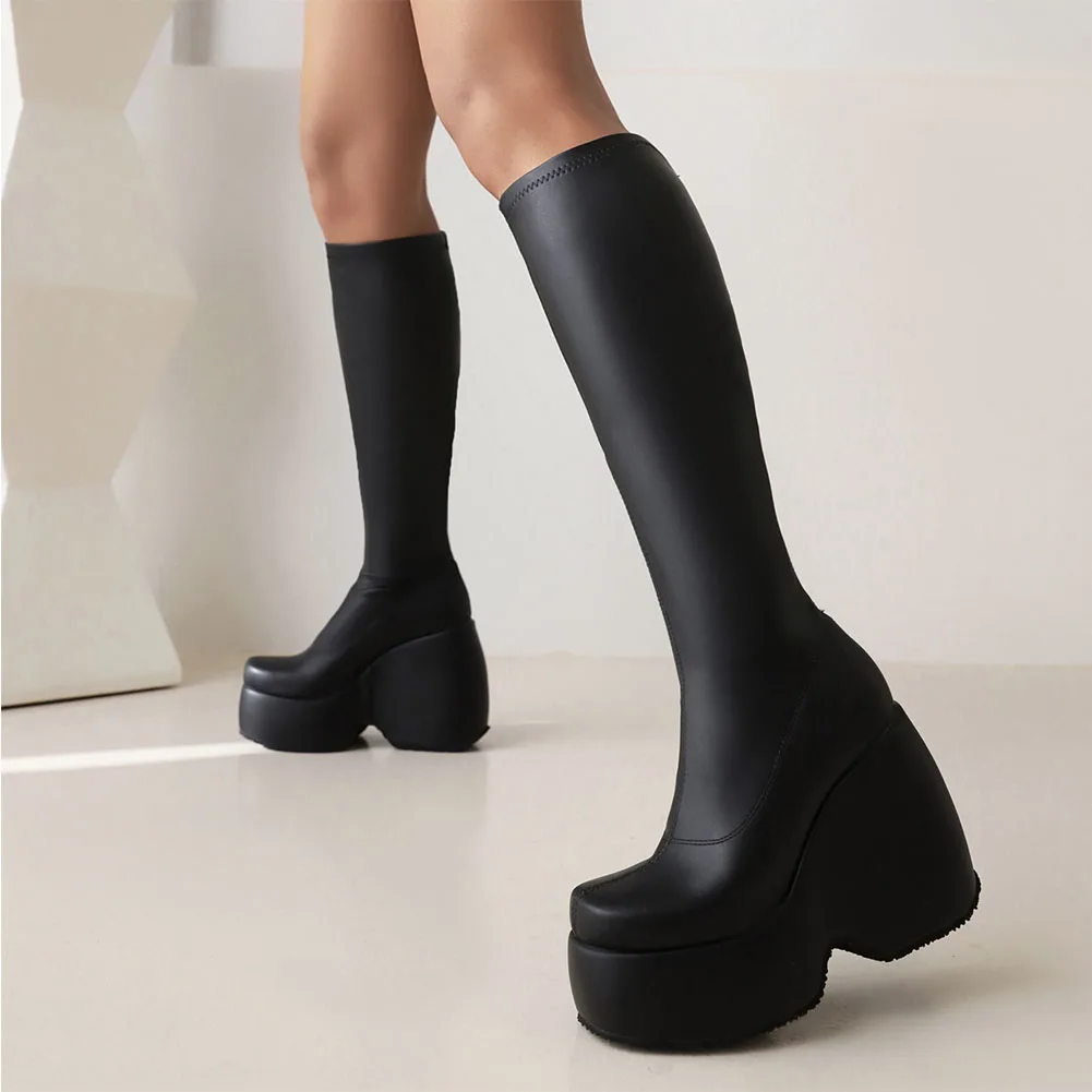 2022 New Fashion Long Boots Punk Style Cool Girl Super High Heeled Women Boots Platform Street Autumn Winter Mid Calf Boots