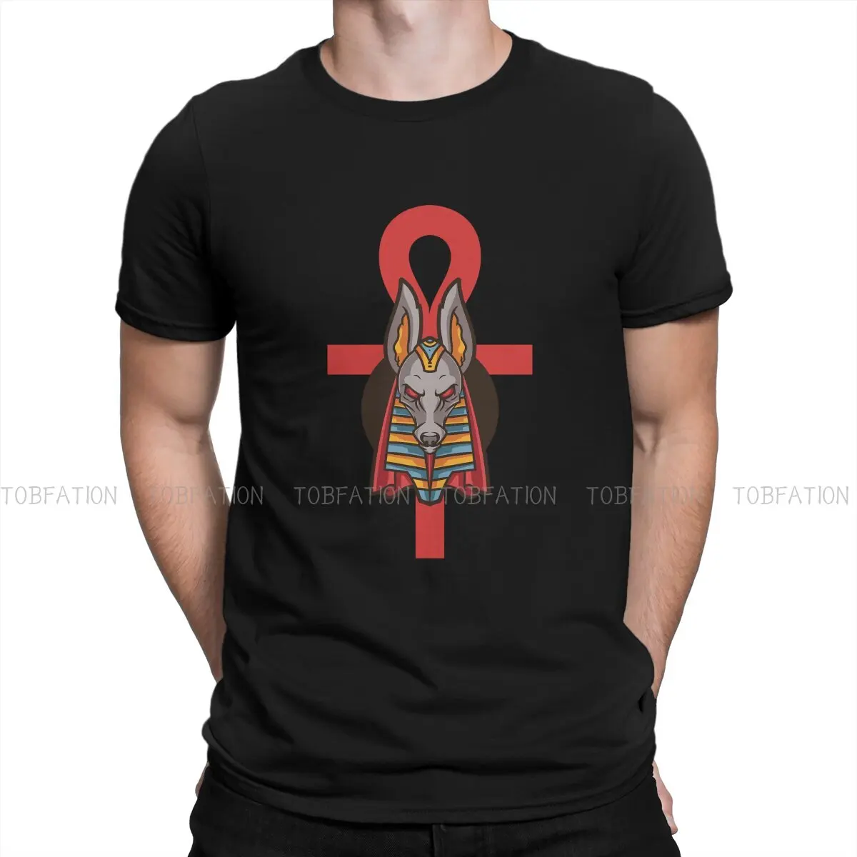 

Egyptian Ancient Egypt Culture Fabric TShirt Anubis with Ankh Classic Basic T Shirt Homme Men Tee Shirt New Design Big Sale