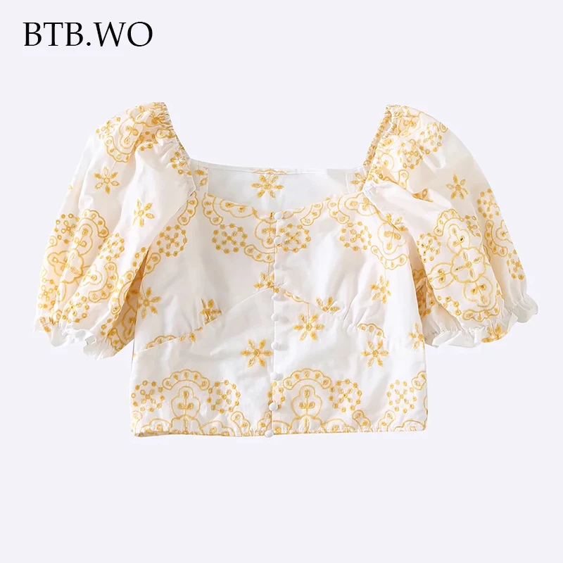 

BTB.WO Za женские модные синие рубашки 2022 винтажные повседневные топы с коротким рукавом женские блузки шикарные топы