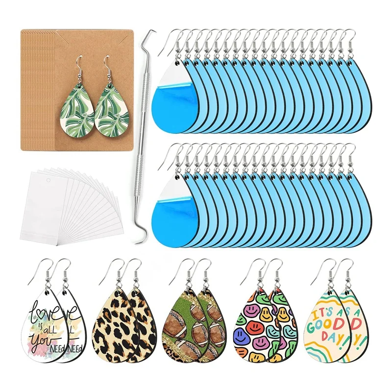 

Sublimation Earring Blanks Bulk - 50 Piece Wood Earring Blanks With Blue Protector - Unfinished MDF Teardrop Earrings