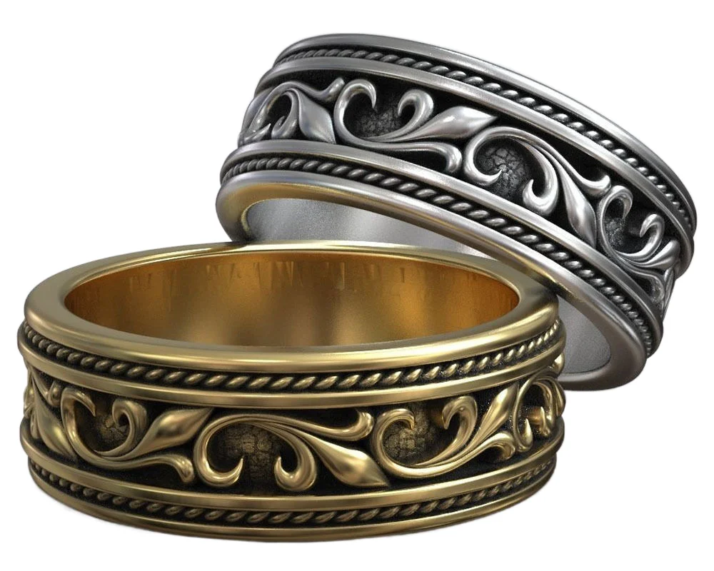 

Обручальные кольца 9g с винтажным цветочным узором, золотые кольца, серебро 925 пробы