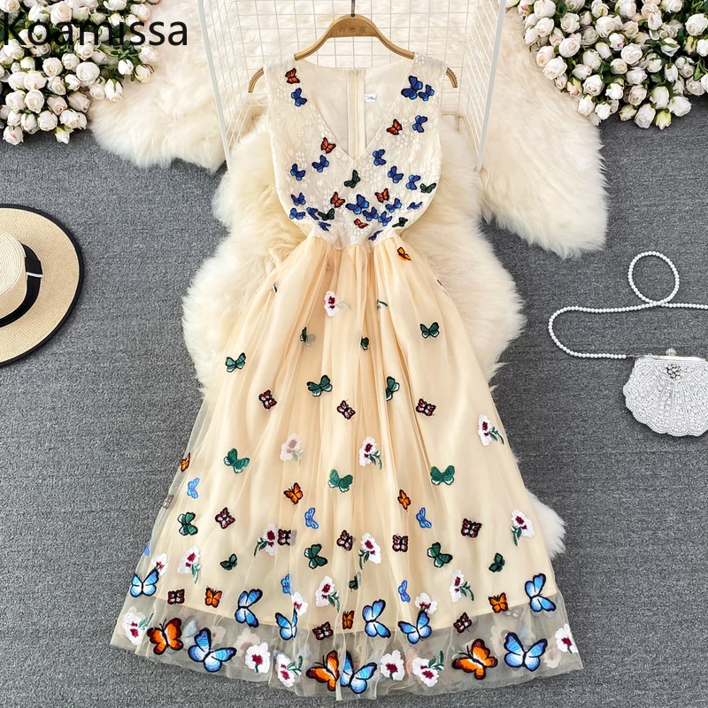 

Koamissa Mesh Butterfly Women Summer Maxi Dress Fashion Lady Sleeveless V Neck A Line Bodycon Party Dresses Female Vestidos 2022