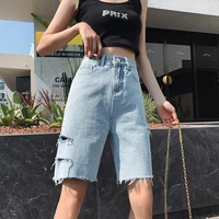 lady trend simple spring and summer new denim shorts womens korean loose pants female slim student high waist 5 point trousers