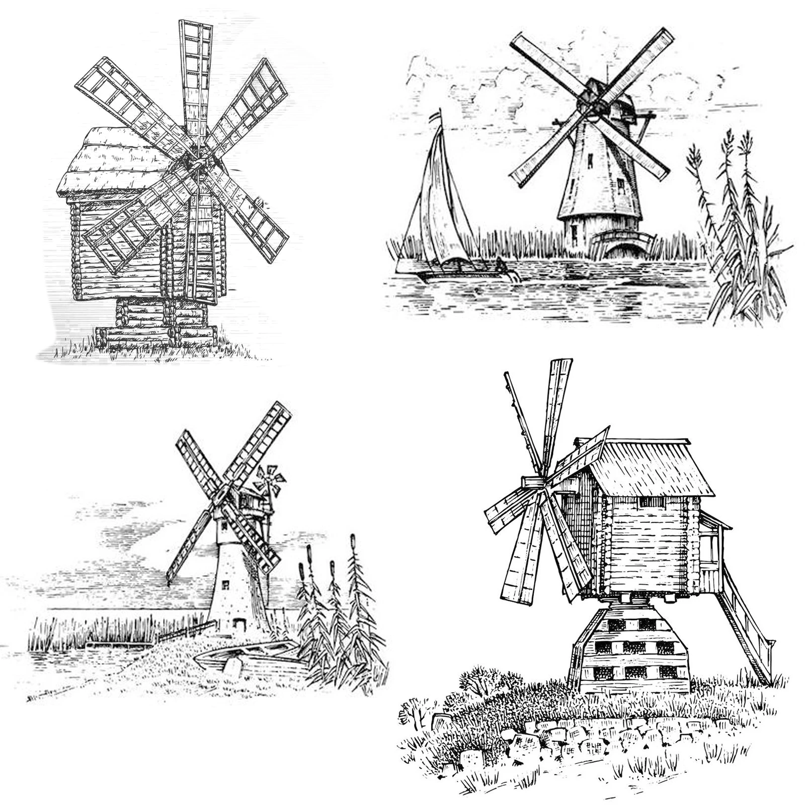 

Farm Windmill Clear Stamps for DIY Scrapbook Card Album Paper Craft Silicon Rubber Roller Transparent Stamps 14*14cm