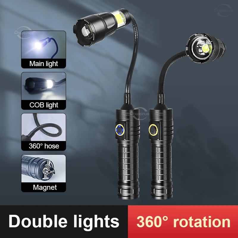 

COB XHP50 Led Work Light Rechargeable Type-c Charging Magnetic Hand Torch Double Light 3 Modes For Repairing Working Camping