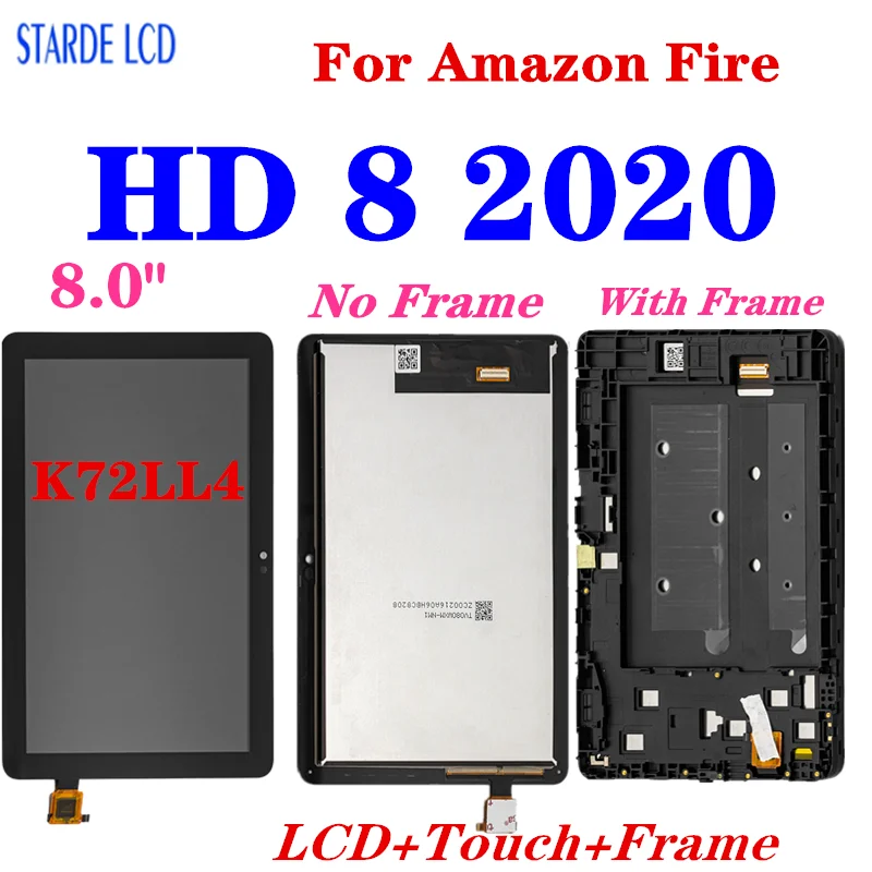 

8" For Amazon Kindle Fire HD 8 2020 LCD HD 8 10th Gen 2020 K72LL4 LCD Display Touch Screen Digitizer Assembly With Frame