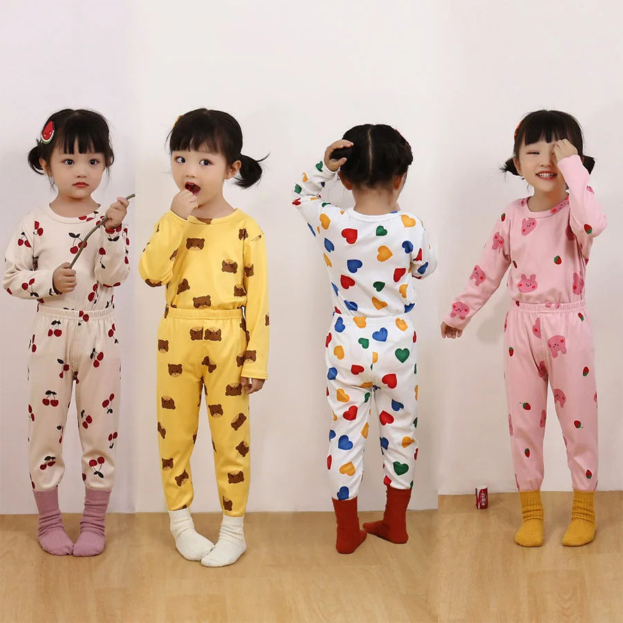 

Winter Kids Cotton Long sleeves Pyjamas Set Infant sleeping Cute Warm Pajamas For Toddler Baby Boy Girl Sleepwear Night Suit
