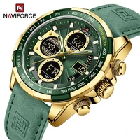 naviforce 2022 new fashion green mens watches top brand luxury genuine leather digital analog quartz waterproof male wrist watch
