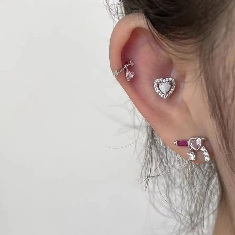 

Heart Helix Ear Piercing Bling Butterfly Zircon Earrings Crystal Punk Shiny Stud Earrings Cartilage Earrings Gothic Ear Stud